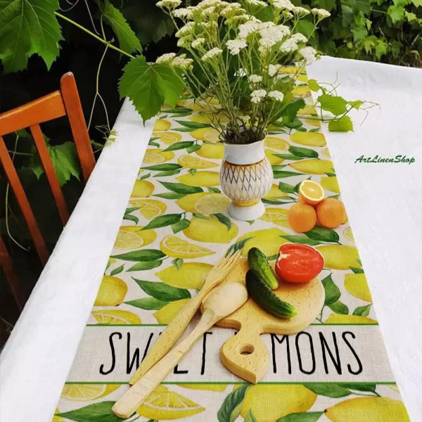 ARKENY Summer Sweet Lemon Table Runner 13x72 InchesSeasonal Burlap Farmhouse Indoor Kitchen Dining Table Decoration for Home PartyARKENY Summer Sweet Lemon Table Runner 13x72 InchesSeasonal Burlap Farmhouse Indoor Kitchen Dining Table Decoration for Home Party