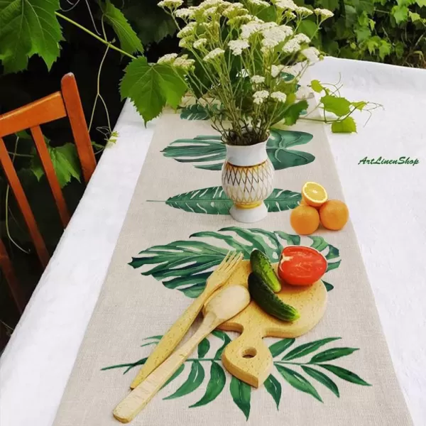 ARKENY Summer Tropical Palm Leaf Stripes Table Runner 13x72 InchesSeasonal Burlap Farmhouse Indoor Kitchen Dining Table Decoration for Home PartyARKENY Summer Tropical Palm Leaf Stripes Table Runner 13x72 InchesSeasonal Burlap Farmhouse Indoor Kitchen Dining Table Decoration for Home Party