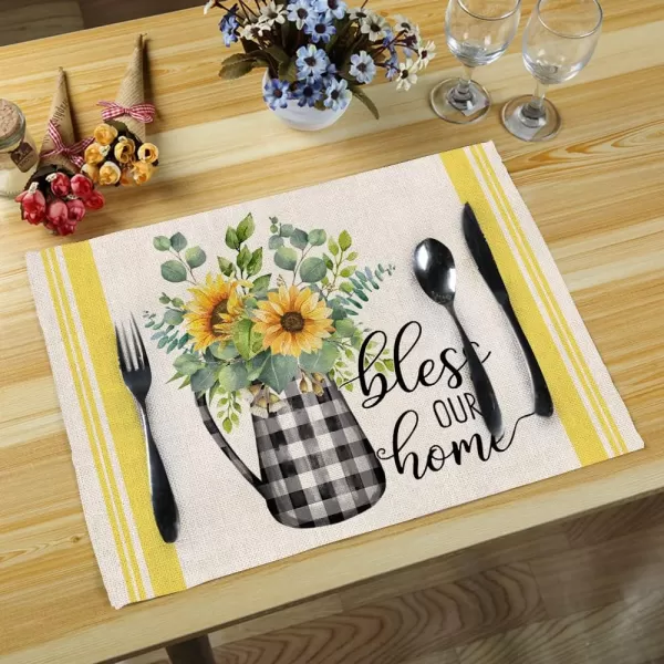 ARKENY Summer Truck Sunflower Check Vase Gather Placemats 12x18 Inches Set of 4Seasonal Burlap Buffalo Plaid Farmhouse Indoor Kitchen Dining Table Decoration for Home PartyARKENY Summer Truck Sunflower Check Vase Gather Placemats 12x18 Inches Set of 4Seasonal Burlap Buffalo Plaid Farmhouse Indoor Kitchen Dining Table Decoration for Home Party