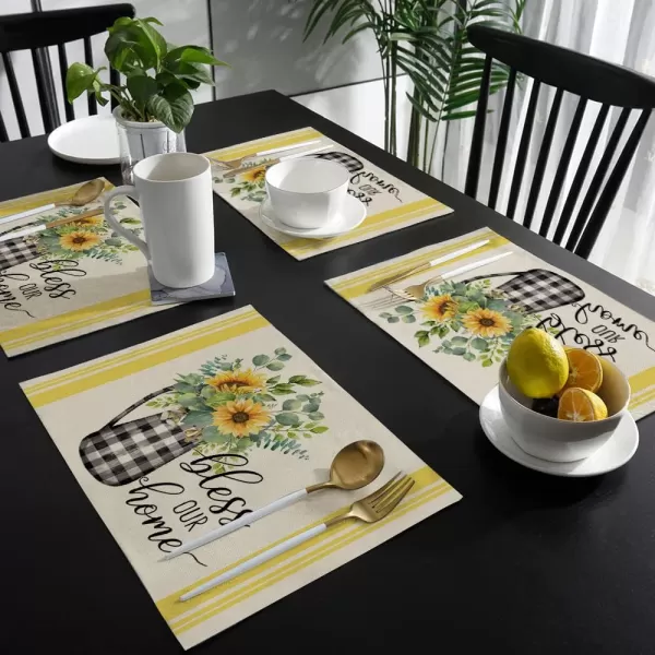 ARKENY Summer Truck Sunflower Check Vase Gather Placemats 12x18 Inches Set of 4Seasonal Burlap Buffalo Plaid Farmhouse Indoor Kitchen Dining Table Decoration for Home PartyARKENY Summer Truck Sunflower Check Vase Gather Placemats 12x18 Inches Set of 4Seasonal Burlap Buffalo Plaid Farmhouse Indoor Kitchen Dining Table Decoration for Home Party