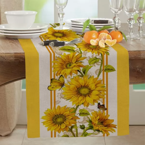 ARKENY Summer Yellow Sunflower Butterfly Table Runner 13x72 InchesSeasonal Burlap Farmhouse Indoor Kitchen Dining Table Decoration for Home PartyARKENY Summer Yellow Sunflower Butterfly Table Runner 13x72 InchesSeasonal Burlap Farmhouse Indoor Kitchen Dining Table Decoration for Home Party