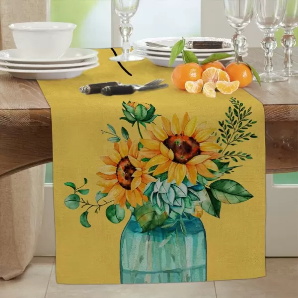 ARKENY Summer Yellow Sunflower Vase Sunshine Table Runner 13x72 InchesSeasonal Burlap Farmhouse Indoor Kitchen Dining Table Decoration for Home PartyARKENY Summer Yellow Sunflower Vase Sunshine Table Runner 13x72 InchesSeasonal Burlap Farmhouse Indoor Kitchen Dining Table Decoration for Home Party