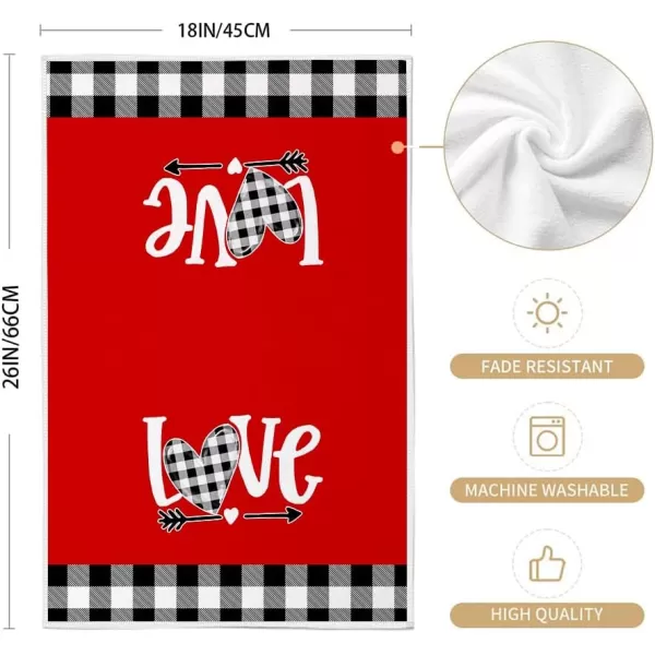 ARKENY Valentine Day Kitchen Towels Black Buffalo Plaid Check Bowknot Dish Towels 18x26 Inch Ultra Absorbent Wedding Drying Cloth Love Sign Hand Towel for Valentine Decorations Set of 2Red Dot