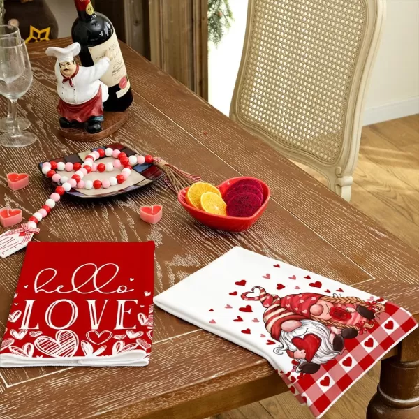 ARKENY Valentine Day Kitchen Towels Red Heart Gnome Dish Towels 18x26 Inch Ultra Absorbent Wedding Drying Cloth Hello Love Sign Hand Towel for Valentine Decorations Set of 2ARKENY Valentine Day Kitchen Towels Red Heart Gnome Dish Towels 18x26 Inch Ultra Absorbent Wedding Drying Cloth Hello Love Sign Hand Towel for Valentine Decorations Set of 2