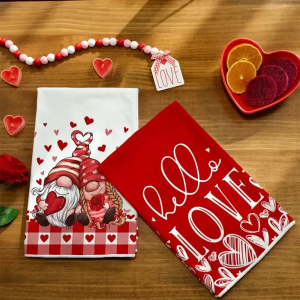 ARKENY Valentine Day Kitchen Towels Red Heart Gnome Dish Towels 18x26 Inch Ultra Absorbent Wedding Drying Cloth Hello Love Sign Hand Towel for Valentine Decorations Set of 2ARKENY Valentine Day Kitchen Towels Red Heart Gnome Dish Towels 18x26 Inch Ultra Absorbent Wedding Drying Cloth Hello Love Sign Hand Towel for Valentine Decorations Set of 2