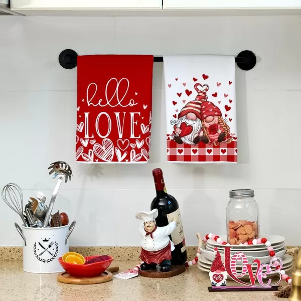 ARKENY Valentine Day Kitchen Towels Red Heart Gnome Dish Towels 18x26 Inch Ultra Absorbent Wedding Drying Cloth Hello Love Sign Hand Towel for Valentine Decorations Set of 2ARKENY Valentine Day Kitchen Towels Red Heart Gnome Dish Towels 18x26 Inch Ultra Absorbent Wedding Drying Cloth Hello Love Sign Hand Towel for Valentine Decorations Set of 2