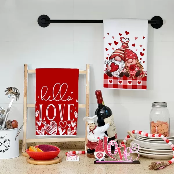 ARKENY Valentine Day Kitchen Towels Red Heart Gnome Dish Towels 18x26 Inch Ultra Absorbent Wedding Drying Cloth Hello Love Sign Hand Towel for Valentine Decorations Set of 2ARKENY Valentine Day Kitchen Towels Red Heart Gnome Dish Towels 18x26 Inch Ultra Absorbent Wedding Drying Cloth Hello Love Sign Hand Towel for Valentine Decorations Set of 2