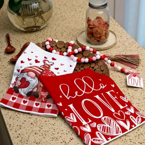 ARKENY Valentine Day Kitchen Towels Red Heart Gnome Dish Towels 18x26 Inch Ultra Absorbent Wedding Drying Cloth Hello Love Sign Hand Towel for Valentine Decorations Set of 2ARKENY Valentine Day Kitchen Towels Red Heart Gnome Dish Towels 18x26 Inch Ultra Absorbent Wedding Drying Cloth Hello Love Sign Hand Towel for Valentine Decorations Set of 2