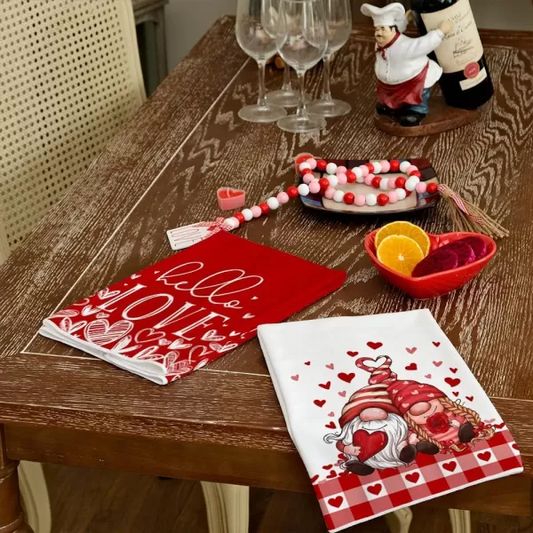 ARKENY Valentine Day Kitchen Towels Red Heart Gnome Dish Towels 18x26 Inch Ultra Absorbent Wedding Drying Cloth Hello Love Sign Hand Towel for Valentine Decorations Set of 2ARKENY Valentine Day Kitchen Towels Red Heart Gnome Dish Towels 18x26 Inch Ultra Absorbent Wedding Drying Cloth Hello Love Sign Hand Towel for Valentine Decorations Set of 2