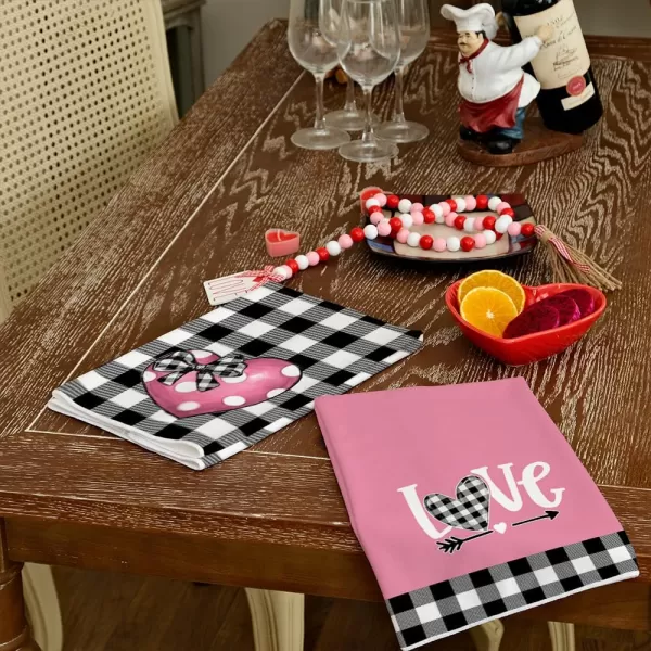 ARKENY Valentine Day Kitchen Towels Set of 2Black Buffalo Plaid Check Bowknot Dish Towels 18x26 Inch Drying DishclothFarmhouse Home Wedding Decoration AD154Pink