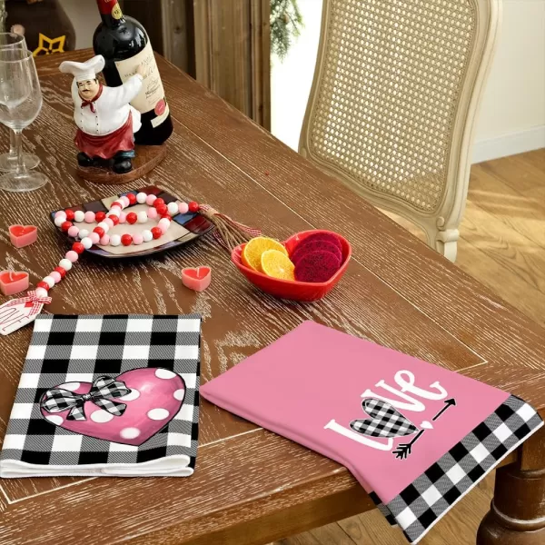 ARKENY Valentine Day Kitchen Towels Set of 2Black Buffalo Plaid Check Bowknot Dish Towels 18x26 Inch Drying DishclothFarmhouse Home Wedding Decoration AD154Pink