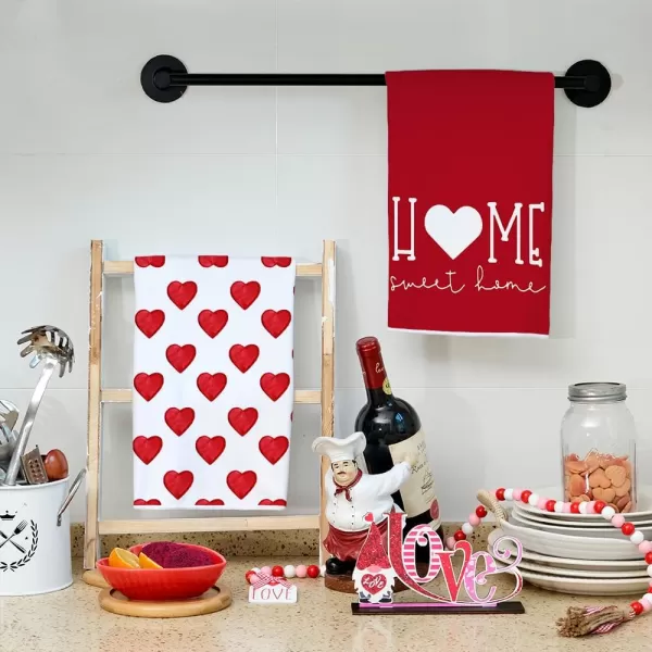 ARKENY Valentine Day Kitchen Towels Set of 2Pink Heart Arrow Love Your More Sign Dish Towels 18x26 Inch Drying DishclothFarmhouse Home Wedding Decoration AD171Red 1