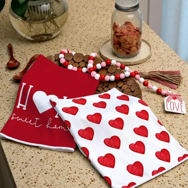 ARKENY Valentine Day Kitchen Towels Set of 2Pink Heart Arrow Love Your More Sign Dish Towels 18x26 Inch Drying DishclothFarmhouse Home Wedding Decoration AD171Red 1