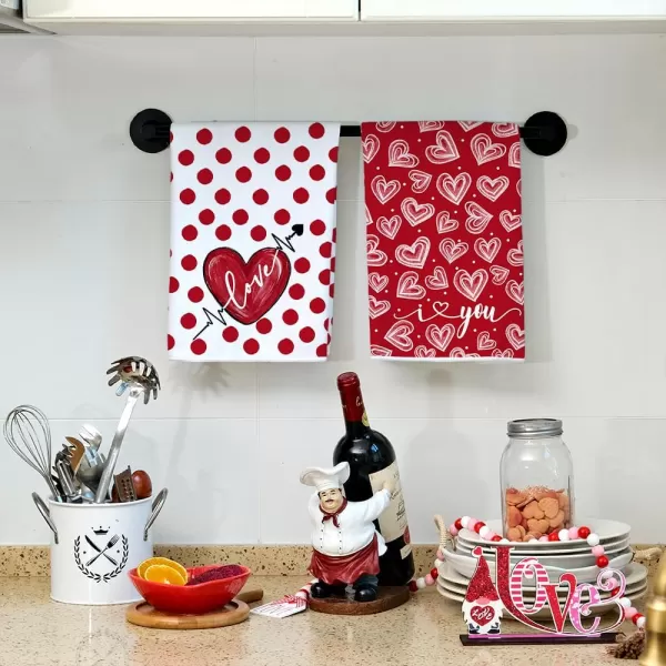 ARKENY Valentine Day Kitchen Towels Set of 2Pink Heart Arrow Love Your More Sign Dish Towels 18x26 Inch Drying DishclothFarmhouse Home Wedding Decoration AD171Red Heart