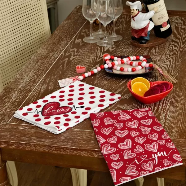 ARKENY Valentine Day Kitchen Towels Set of 2Pink Heart Arrow Love Your More Sign Dish Towels 18x26 Inch Drying DishclothFarmhouse Home Wedding Decoration AD171Red Heart