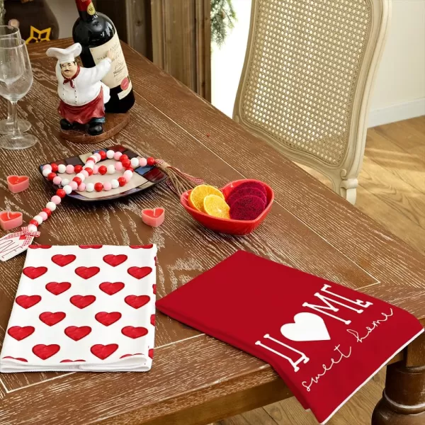 ARKENY Valentine Day Kitchen Towels Set of 2Pink Heart Arrow Love Your More Sign Dish Towels 18x26 Inch Drying DishclothFarmhouse Home Wedding Decoration AD171Red 1