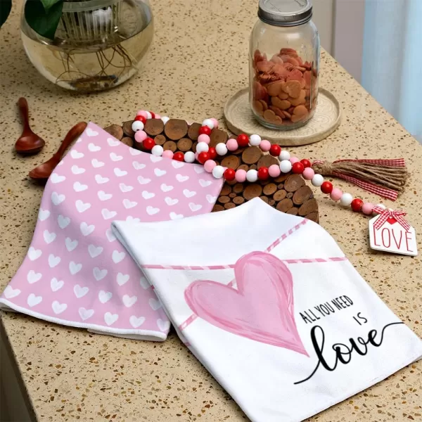 ARKENY Valentine Day Kitchen Towels Set of 2Pink Heart Arrow Love Your More Sign Dish Towels 18x26 Inch Drying DishclothFarmhouse Home Wedding Decoration AD171Pink