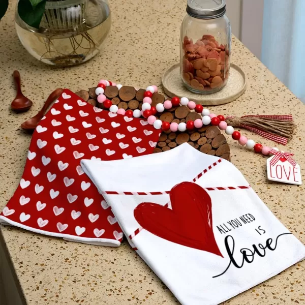 ARKENY Valentine Day Kitchen Towels Set of 2Pink Heart Arrow Love Your More Sign Dish Towels 18x26 Inch Drying DishclothFarmhouse Home Wedding Decoration AD171Red