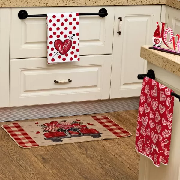 ARKENY Valentine Day Kitchen Towels Set of 2Pink Heart Arrow Love Your More Sign Dish Towels 18x26 Inch Drying DishclothFarmhouse Home Wedding Decoration AD171Red Heart