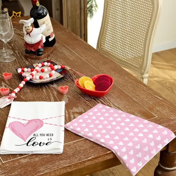 ARKENY Valentine Day Kitchen Towels Set of 2Pink Heart Arrow Love Your More Sign Dish Towels 18x26 Inch Drying DishclothFarmhouse Home Wedding Decoration AD171Pink