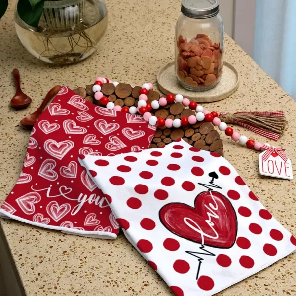 ARKENY Valentine Day Kitchen Towels Set of 2Pink Heart Arrow Love Your More Sign Dish Towels 18x26 Inch Drying DishclothFarmhouse Home Wedding Decoration AD171Red Heart