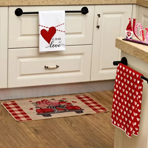 ARKENY Valentine Day Kitchen Towels Set of 2Pink Heart Arrow Love Your More Sign Dish Towels 18x26 Inch Drying DishclothFarmhouse Home Wedding Decoration AD171Red