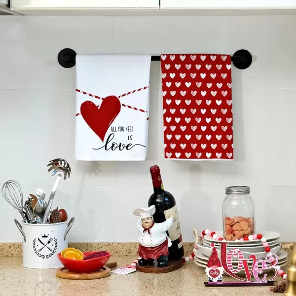 ARKENY Valentine Day Kitchen Towels Set of 2Pink Heart Arrow Love Your More Sign Dish Towels 18x26 Inch Drying DishclothFarmhouse Home Wedding Decoration AD171Red