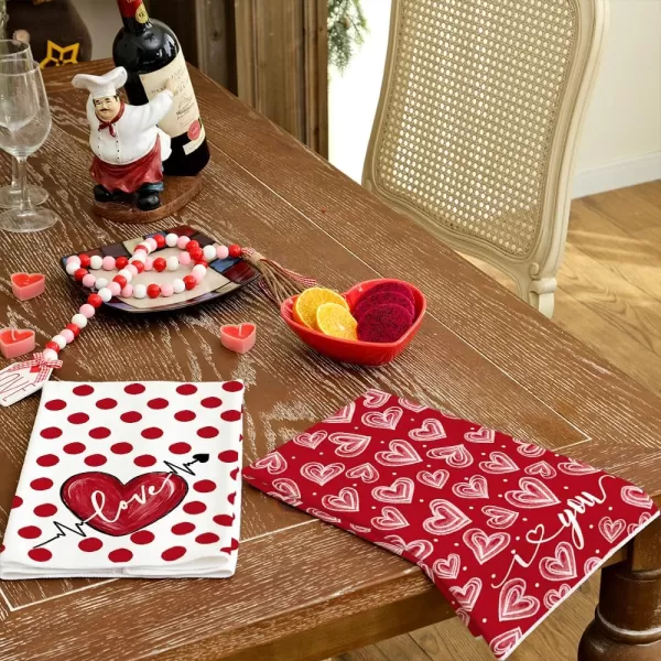 ARKENY Valentine Day Kitchen Towels Set of 2Pink Heart Arrow Love Your More Sign Dish Towels 18x26 Inch Drying DishclothFarmhouse Home Wedding Decoration AD171Red Heart