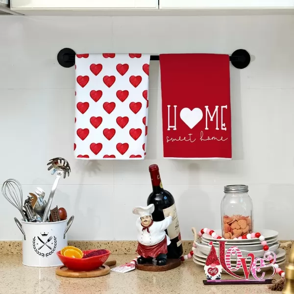 ARKENY Valentine Day Kitchen Towels Set of 2Pink Heart Arrow Love Your More Sign Dish Towels 18x26 Inch Drying DishclothFarmhouse Home Wedding Decoration AD171Red 1