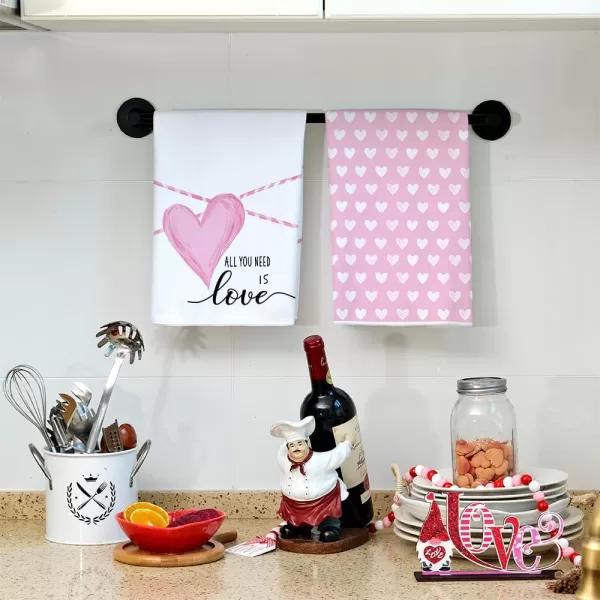 ARKENY Valentine Day Kitchen Towels Set of 2Pink Heart Arrow Love Your More Sign Dish Towels 18x26 Inch Drying DishclothFarmhouse Home Wedding Decoration AD171Pink