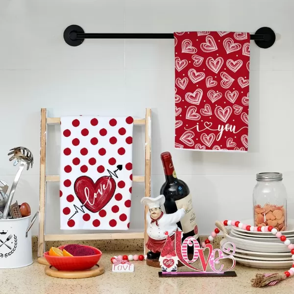 ARKENY Valentine Day Kitchen Towels Set of 2Pink Heart Arrow Love Your More Sign Dish Towels 18x26 Inch Drying DishclothFarmhouse Home Wedding Decoration AD171Red Heart