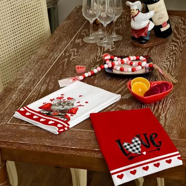 ARKENY Valentine Day Kitchen Towels Set of 2Red Cat Love Dish Towels 18x26 Inch Drying DishclothFarmhouse Home Decoration AD138Red Cat