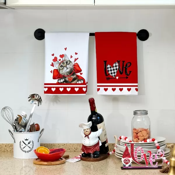 ARKENY Valentine Day Kitchen Towels Set of 2Red Cat Love Dish Towels 18x26 Inch Drying DishclothFarmhouse Home Decoration AD138Red Cat