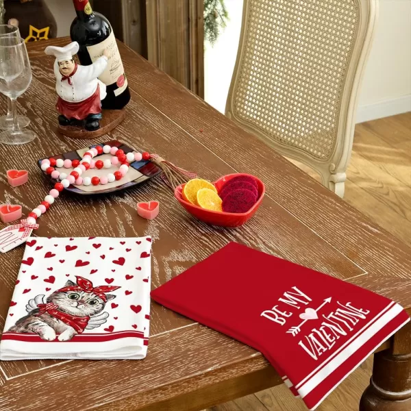 ARKENY Valentine Day Kitchen Towels Set of 2Red Cat Love Dish Towels 18x26 Inch Drying DishclothFarmhouse Home Decoration AD138Red Love Cat