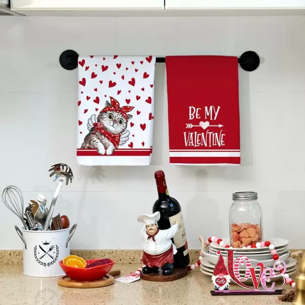 ARKENY Valentine Day Kitchen Towels Set of 2Red Cat Love Dish Towels 18x26 Inch Drying DishclothFarmhouse Home Decoration AD138Red Love Cat