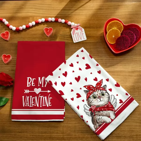 ARKENY Valentine Day Kitchen Towels Set of 2Red Cat Love Dish Towels 18x26 Inch Drying DishclothFarmhouse Home Decoration AD138Red Love Cat