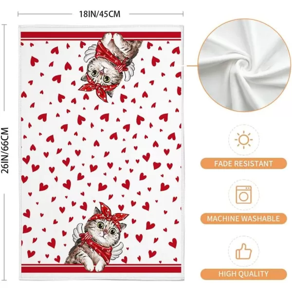 ARKENY Valentine Day Kitchen Towels Set of 2Red Cat Love Dish Towels 18x26 Inch Drying DishclothFarmhouse Home Decoration AD138Red Love Cat