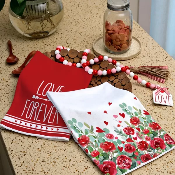 ARKENY Valentine Day Kitchen Towels Set of 2Red Rose Love Dish Towels 18x26 Inch Drying DishclothFarmhouse Home Decoration AD137ARKENY Valentine Day Kitchen Towels Set of 2Red Rose Love Dish Towels 18x26 Inch Drying DishclothFarmhouse Home Decoration AD137