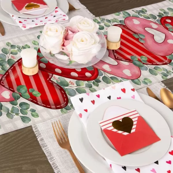 ARKENY Valentines Day Placemats 12x18 Inches Set of 4 Heart Leaves Flower Seasonal Farmhouse Burlap Indoor Kitchen Dining Table Decorations for Home Party AP22118Multi Color Table Runner  13X72