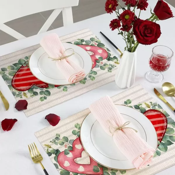 ARKENY Valentines Day Placemats 12x18 Inches Set of 4 Heart Leaves Flower Seasonal Farmhouse Burlap Indoor Kitchen Dining Table Decorations for Home Party AP22118Multicolor Placemats Set of 4  12X18