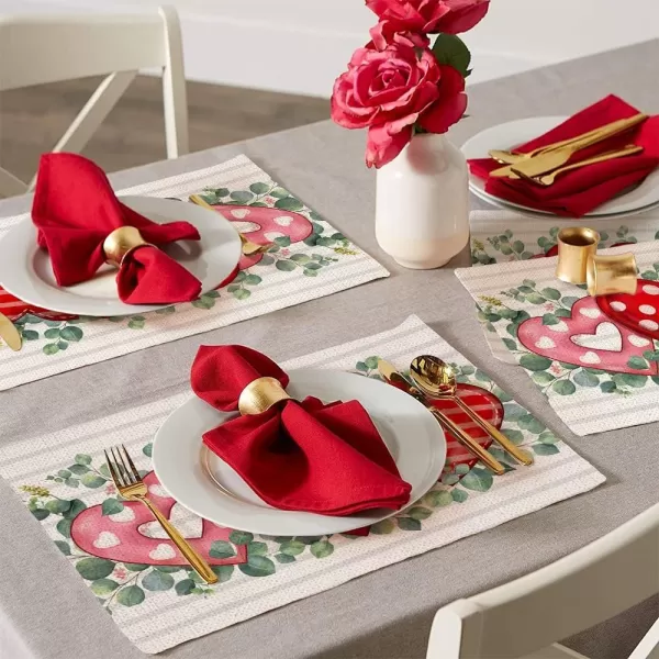 ARKENY Valentines Day Placemats 12x18 Inches Set of 4 Heart Leaves Flower Seasonal Farmhouse Burlap Indoor Kitchen Dining Table Decorations for Home Party AP22118Multicolor Placemats Set of 4  12X18