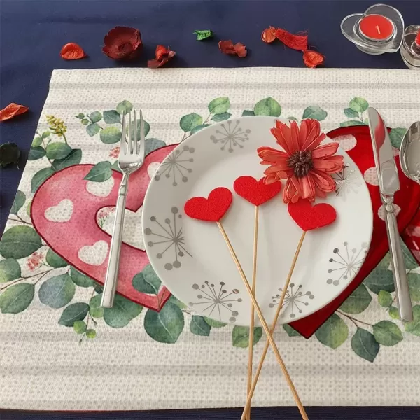 ARKENY Valentines Day Placemats 12x18 Inches Set of 4 Heart Leaves Flower Seasonal Farmhouse Burlap Indoor Kitchen Dining Table Decorations for Home Party AP22118Multicolor Placemats Set of 4  12X18