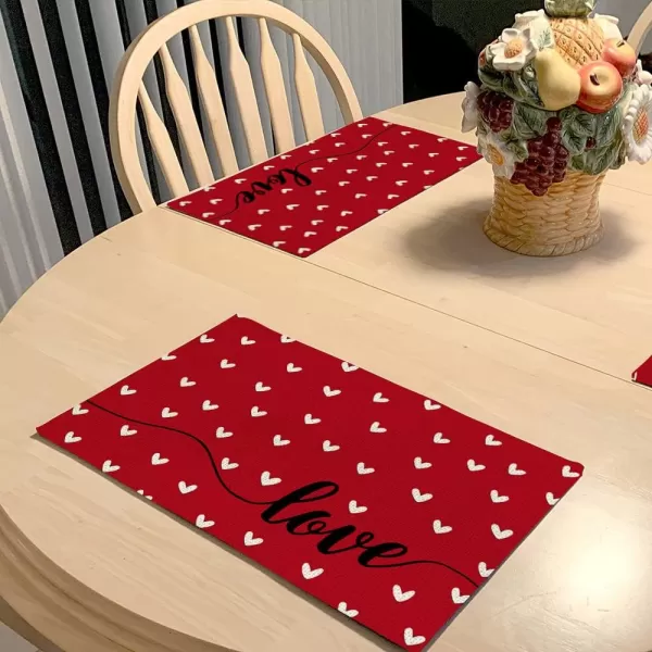 ARKENY Valentines Day Placemats 12x18 Inches Set of 4 Heart Love Pink Seasonal Farmhouse Burlap Indoor Kitchen Dining Table Decorations for Home Party AP51118Red Placemats Set of 6  12X18