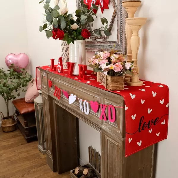 ARKENY Valentines Day Placemats 12x18 Inches Set of 4 Heart Love Pink Seasonal Farmhouse Burlap Indoor Kitchen Dining Table Decorations for Home Party AP51118Red Table Runner  13X60