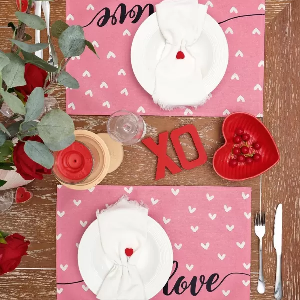 ARKENY Valentines Day Placemats 12x18 Inches Set of 4 Heart Love Pink Seasonal Farmhouse Burlap Indoor Kitchen Dining Table Decorations for Home Party AP51118Pink Placemats Set of 4  12X18