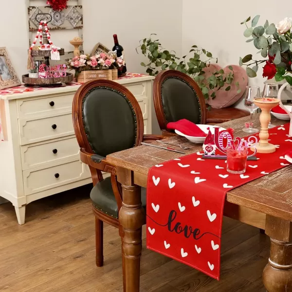 ARKENY Valentines Day Placemats 12x18 Inches Set of 4 Heart Love Pink Seasonal Farmhouse Burlap Indoor Kitchen Dining Table Decorations for Home Party AP51118Red Table Runner  13X48