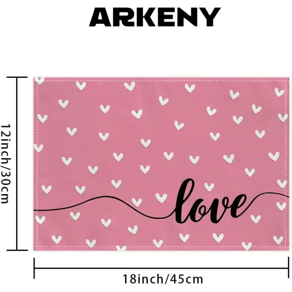 ARKENY Valentines Day Placemats 12x18 Inches Set of 4 Heart Love Pink Seasonal Farmhouse Burlap Indoor Kitchen Dining Table Decorations for Home Party AP51118Pink Placemats Set of 4  12X18