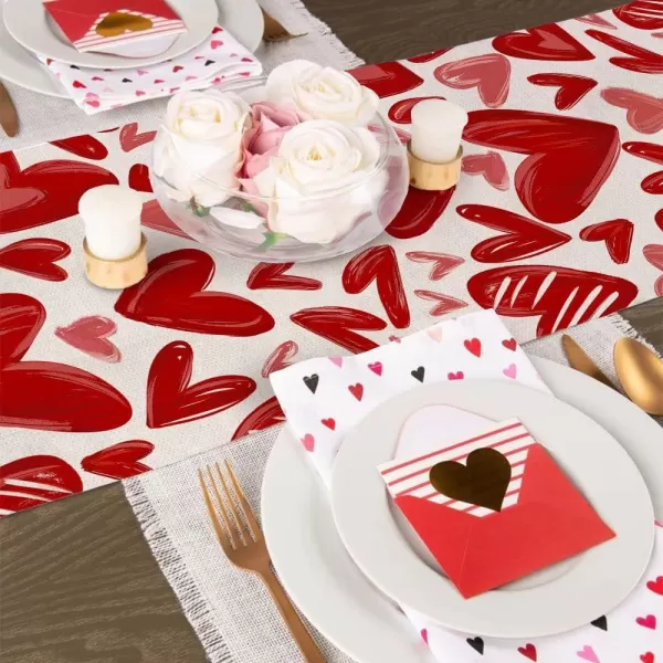 ARKENY Valentines Day Placemats 12x18 Inches Set of 4 Heart Love Seasonal Farmhouse Burlap Red Buffalo Plaid Indoor Kitchen Dining Table Decorations for Home Party AP22418Red Table Runner  13X72