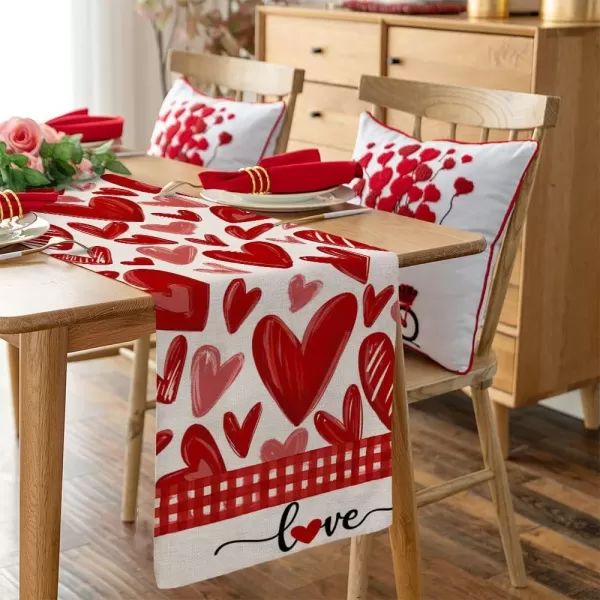 ARKENY Valentines Day Placemats 12x18 Inches Set of 4 Heart Love Seasonal Farmhouse Burlap Red Buffalo Plaid Indoor Kitchen Dining Table Decorations for Home Party AP22418Red Table Runner  13X72