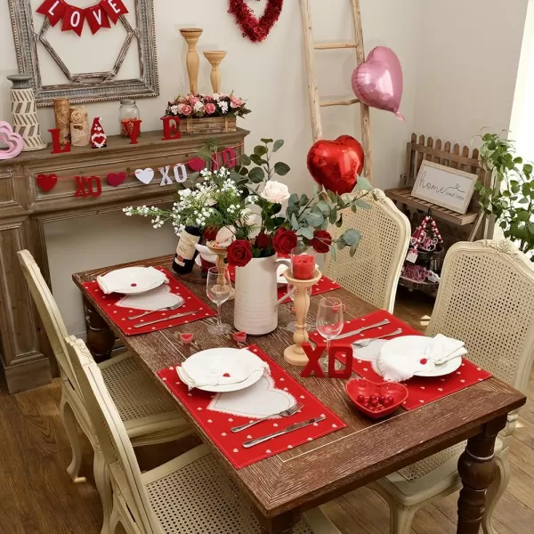 ARKENY Valentines Day Placemats 12x18 Inches Set of 4 Heart Red Seasonal Farmhouse Burlap Indoor Kitchen Dining Table Decorations for Home Party AP53218ARKENY Valentines Day Placemats 12x18 Inches Set of 4 Heart Red Seasonal Farmhouse Burlap Indoor Kitchen Dining Table Decorations for Home Party AP53218